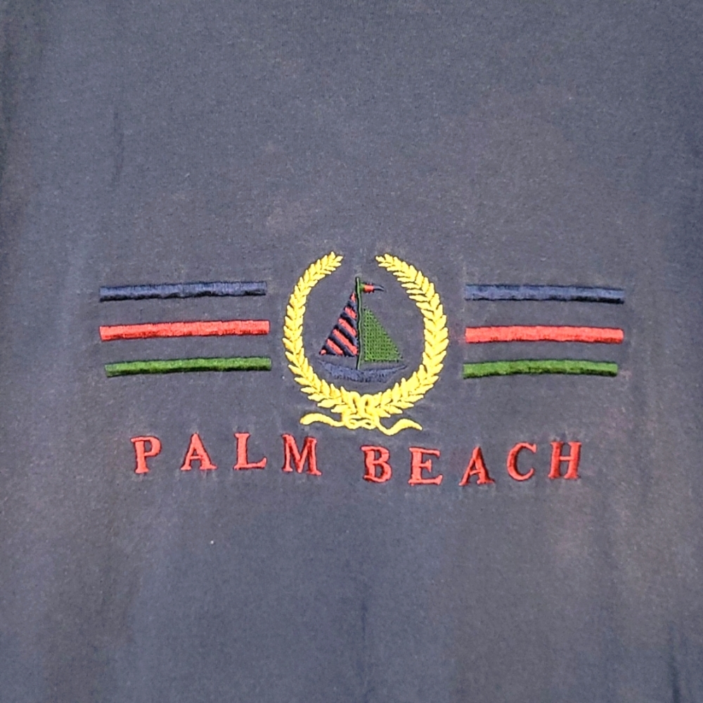 Vintage 90s Palm Beach Florida Embroidered Single Stitch Tshirt Navy Blue XL